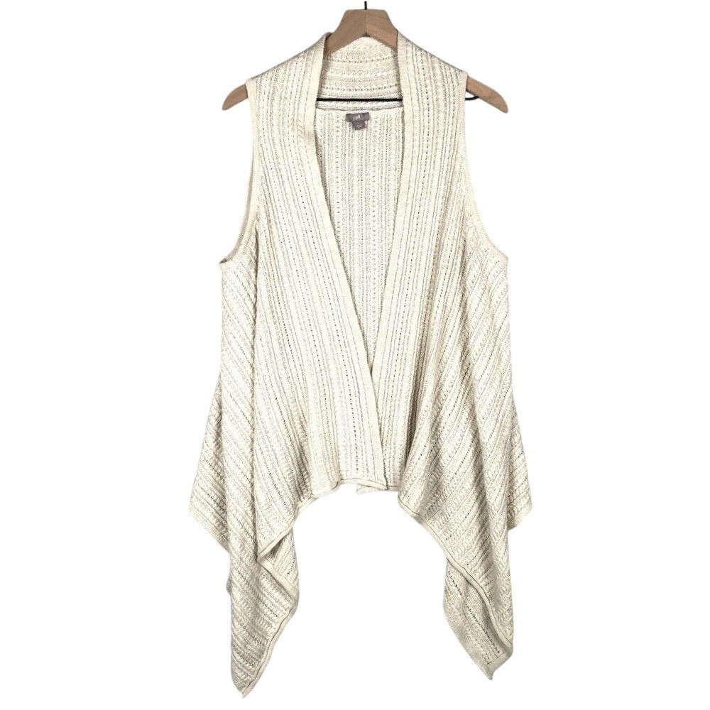 J.‎ JILL Wool Blend Open Waterfall Cardigan Sweater Vest Sz L Cream Knit Boho